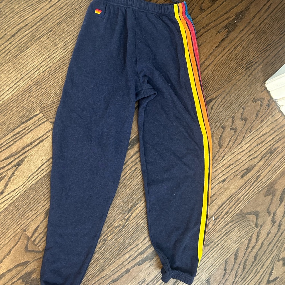 Aviator Nation navy  Women’s sweatpants  with Rainbow Stripes